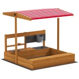 Outsunny Nisipar din lemn pentru copii cu copertină reglabilă și jucării de bucătărie Juego para Ni&ntilde;os 3-7 A&ntilde;os 114x110x110 cm Maro | Aosom Romania