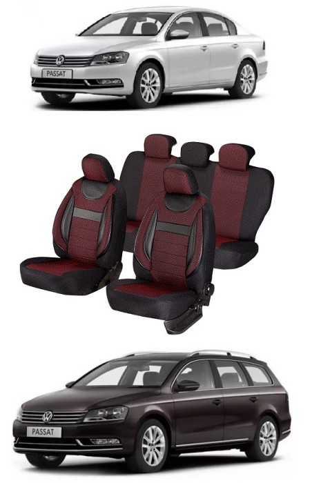 Set huse scaune piele si textil compatibile VW PASSAT B7 (2010-2015) Rosu