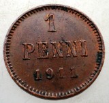 7.231 FINLANDA NIKOLAI II 1 PENNI 1911 XF EROARE