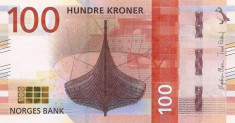 NORVEGIA ? bancnota ? 100 Kroner ? 2016 ? P-54 ? UNC ? necirculata foto