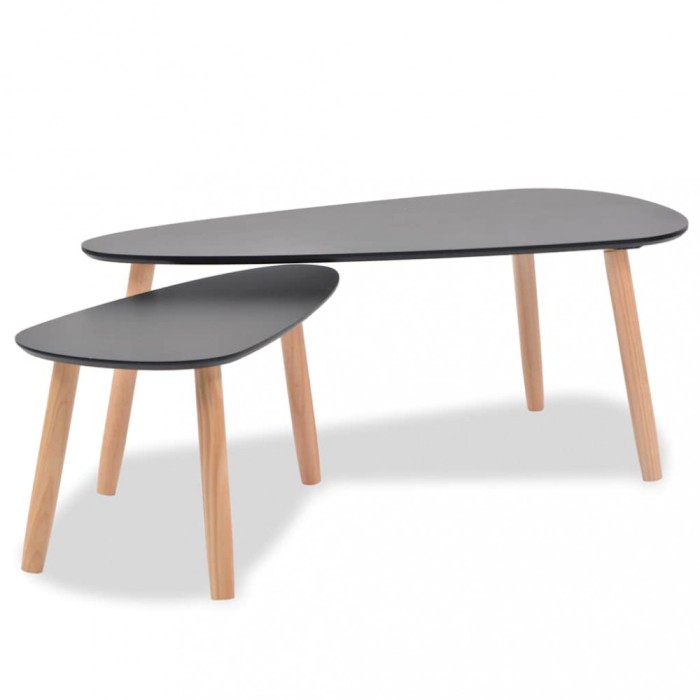 Set masa cafea, 2 piese, lemn masiv de pin, negru
