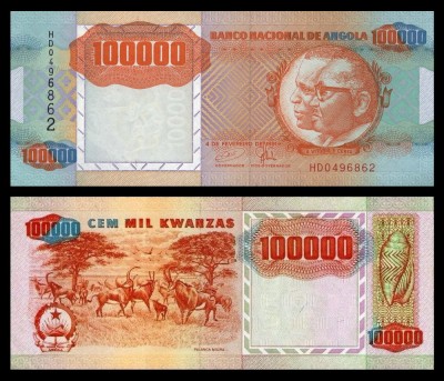 ANGOLA █ bancnota █ 100000 Kwanzas █ 1991 █ P-133x █ CU EROARE █ UNC █ necirculata █ foto