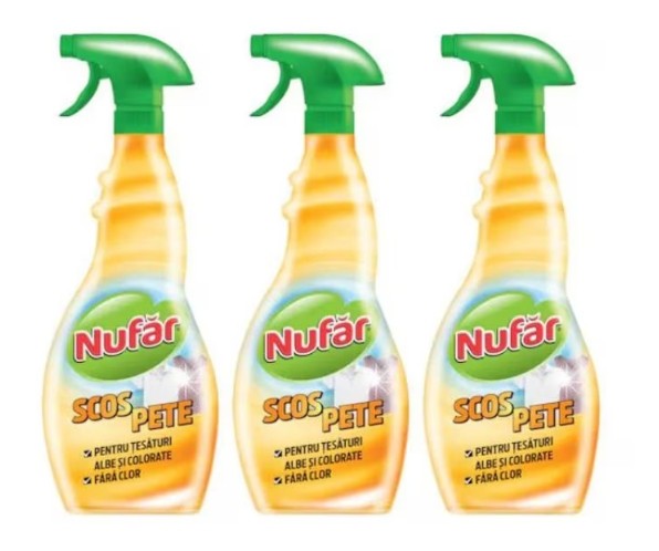 Set Solutie Scos Pete pentru Tesaturi Albe si Colorate Nufar, fara Clor, 3 x 500 ml
