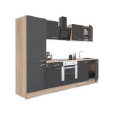 Mobilă de bucătărie Yorki 270, corp din stejar sonoma, față antracit satinat, element inferior cuptor, dulap raft