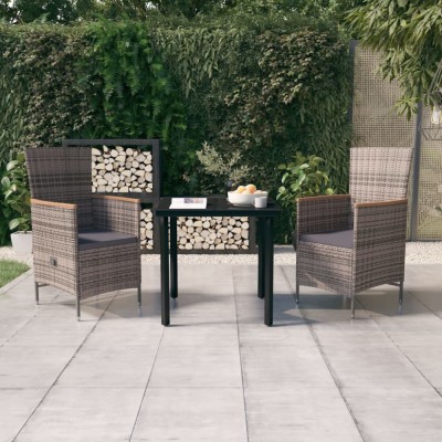vidaXL Set mobilier pentru grădină, cu perne, 3 piese, gri foto