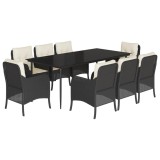 Cumpara ieftin Set mobilier de gradina cu perne, 9 piese, negru, poliratan