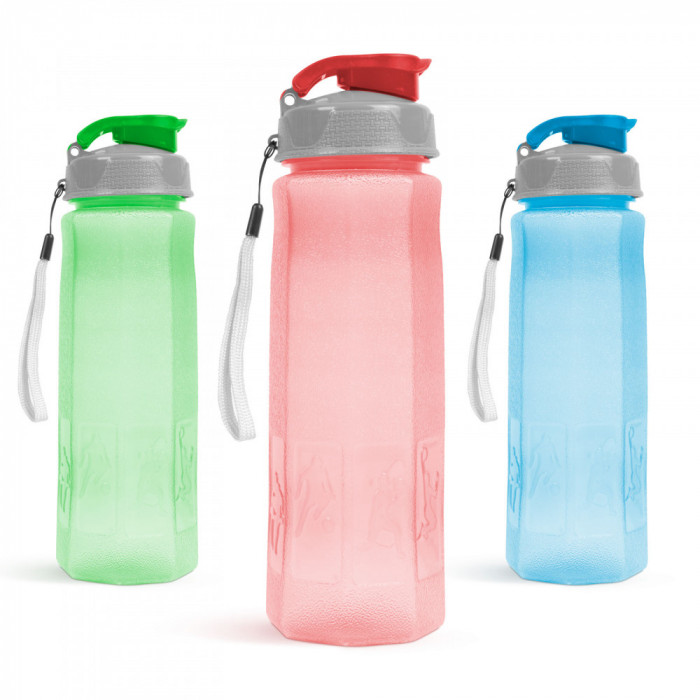 Sticlă sport - plastic, transparent - 800 ml - 3 culori 57215