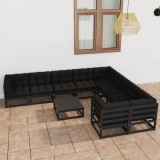 Cumpara ieftin Set mobilier grădină cu perne, 10 piese, negru, lemn masiv pin