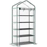 Outsunny Seră tip căsuță cu 5 niveluri, cu ușă rulabilă, din oțel și polietilenă, 90x49x193 cm, transparentă | Aosom Romania