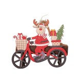 Decoratiune de craciun din lemn, flippy, cu snur pentru agatare in brad, model ren pe bicicleta, 10.3x11.5x0.5 cm, multicolor