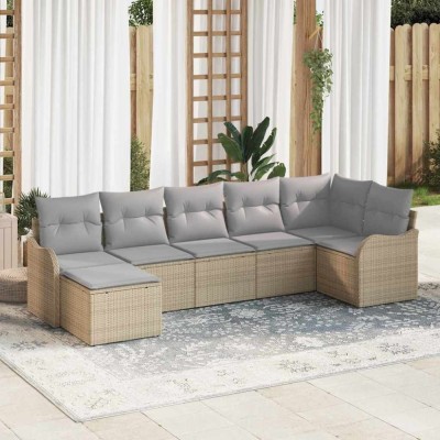 vidaXL Set de canapele pentru grădină cu pernă 7 pcs Bej, gri deschis foto