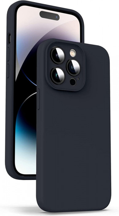 Husa de protectie din silicon pentru Apple iPhone 14 Plus, SoftTouch, interior microfibra, Negru