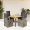 Set Bistro Gradina 5 Piese, Gri, Poliratan, Perne Incluse, Masa Lemn Acacia, Scaune Rabatabile, Confortabil