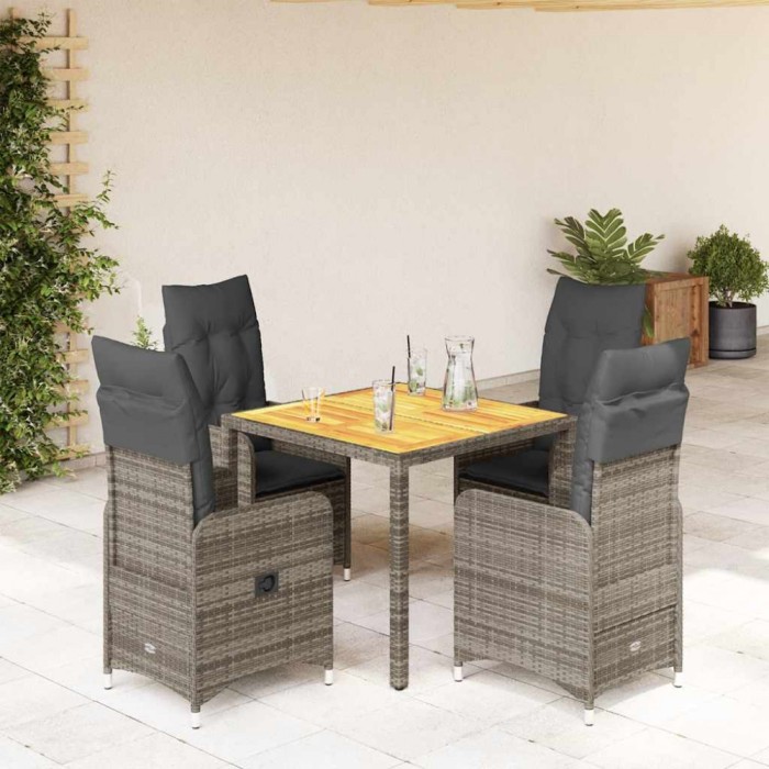 Gossi set bistro de gradina cu perne, 5 piese, gri, poliratan