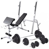 Bancă fitness cu rastel greutăți, set haltere/gantere, 120 kg