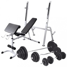 Bancă fitness cu rastel greutăți, set haltere/gantere, 120 kg