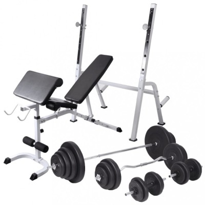Bancă fitness cu rastel greutăți, set haltere/gantere, 120 kg foto