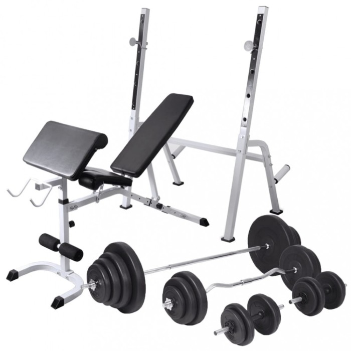 Bancă fitness cu rastel greutăți, set haltere/gantere, 120 kg