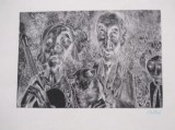 Gravura,Eugen Bratfanof,Familia,14,3x21cm coala,cu rama,pp,sticla