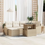 vidaXL Set de canapea pentru grădină , 7 piese, cu perne, bej, ratan sintetic