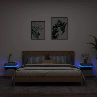 vidaXL Noptiere cu lumini LED, 2 buc., gri beton, 40x39x48,5 cm 836791 foto