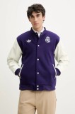 adidas Originals jacheta bomber din amestec de lana Real CNY JKT culoarea violet, de tranzitie, oversize, JF2587