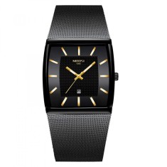 Ceas barbatesc Nibosi Quartz Analog Data Bratara tip plasa Negru Auriu Elegant foto