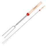 Frigaruie telescopica Leziter 31-81 cm, inox, lemn, 2 brate, extensibila, reglabila, pentru gratar