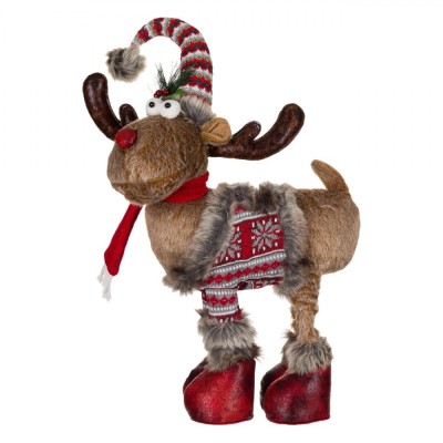 Figurină Decorativă Crăciun, Cerb, &amp;Icirc;nălțime Reglabilă, Fular Roșu, Multicolor, 75-98 cm foto