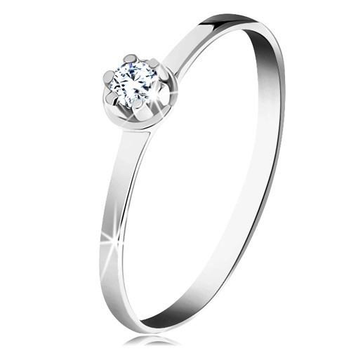 Inel din aur 585 - diamant transparent &icirc;ntr-o montură proeminentă, aur alb - Marime inel: 57