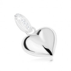 Pandantiv din argint 925, strasuri transparente, inimă lucioasă convexă