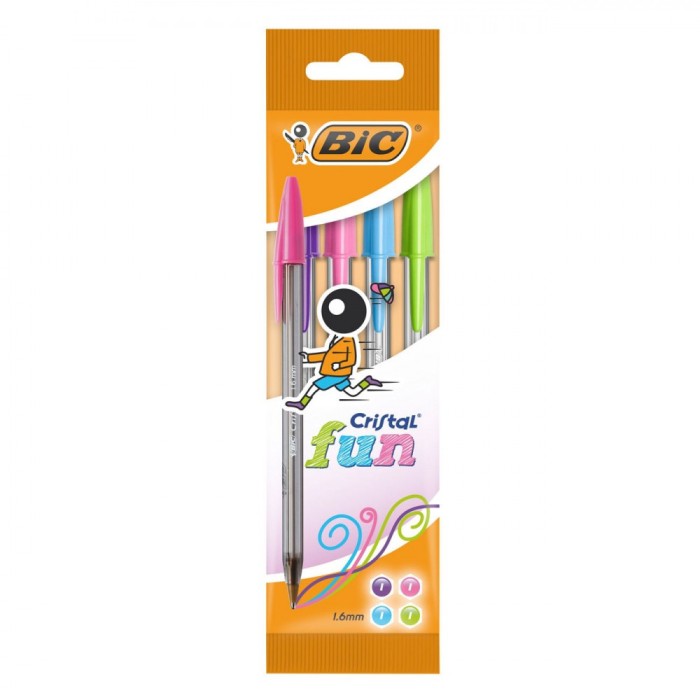 Set Pixuri BIC, Cristal Fun, 4 Bucăți, Multicolor, V&acirc;rf 1.6mm