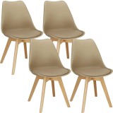 Set 4 scaune dining Verdhe pentru bucatarie cu perna tapitata cu piele ecologica, 44x82cm, maro Household NewTrend