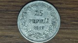 Finlanda - moneda colectie argint - 25 pennia 1917 - Raboi civil - varianta mai rara fara coroana