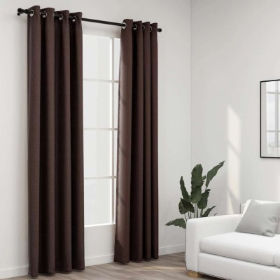 vidaXL Perdele opace aspect p&amp;acirc;nză ocheți 2 buc. gri taupe 140x225 cm 321201 foto