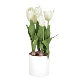 Cumpara ieftin Lalele artificiale albe in ghiveci ceramica 15 x 49 cm