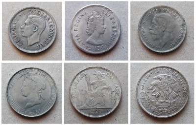 Lot 6 monede straine, diferite aliaje, falsuri bine executate foto