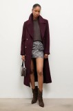Answear Lab palton de lana culoarea bordo, de tranzitie, cu doua randuri de nasturi