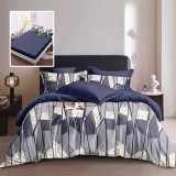 Lenjerie de pat finet 6 piese, cearceaf pat cu elastic, cearceaf pilota 200x230, 2 fete perna 50x70, 2 fete perna 70x70, Extra, Albastru geometric Rel