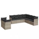Set canapele de gradina cu perne, 9 piese gri deschis poliratan