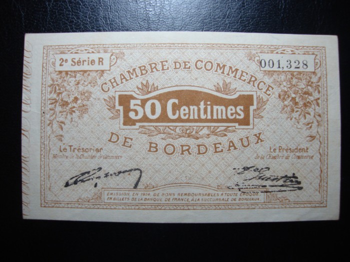 FRANTA BORDEAUX 50 CENTIMES 1914 AUNC