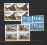 TANZANIA 1985-87 - LOCOMOTIVE, PERLE, ANIVERSARI. SERII IN BLOC DE 4, SA30