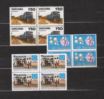 TANZANIA 1985-87 - LOCOMOTIVE, PERLE, ANIVERSARI. SERII IN BLOC DE 4, SA30 foto