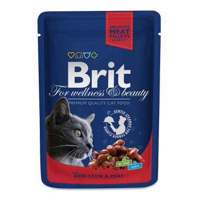 Pliculeț BRIT Premium Cat Carne de vită și mazăre 100 g foto