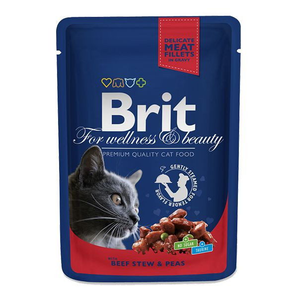 Pliculeț BRIT Premium Cat Carne de vită și mazăre 100 g