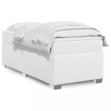 VidaXL Pat box spring cu saltea, alb, 90x190 cm, piele ecologică