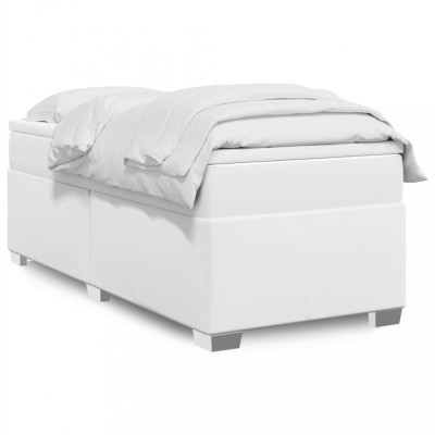vidaXL Pat box spring cu saltea, alb, 90x190 cm, piele ecologică foto