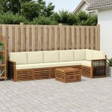 Set canapele sectionale exterior vidaXL, lemn masiv acacia, natural si crem, modular, cu perne gradina terasa