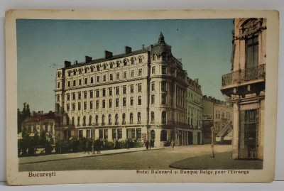 BUCURESTI , HOTEL BULEVARD SI BANQUE BELGE POUR L &amp;#039;ETRANGE , CARTE POSTALA ILUSTRATA , 1926 foto