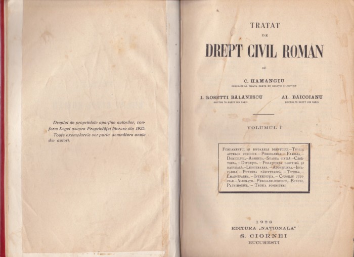 AS - C. HAMANGIU - TRATAT DE DREPT CIVIL ROMAN, VOL.1